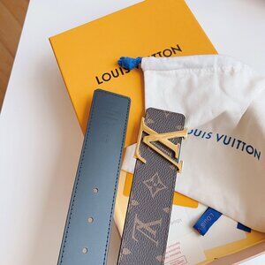 Louis Vuitton Classic Monogram Pattern Belt With Gold Buckle